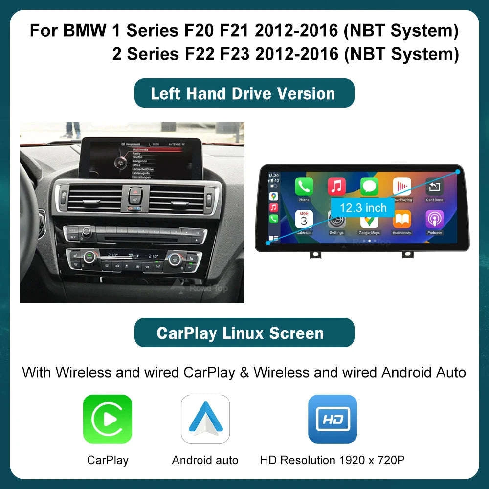 Wireless CarPlay Display for BMW 1–4 Series-12.3 RHD F30 NBT / UNITED KINGDOM