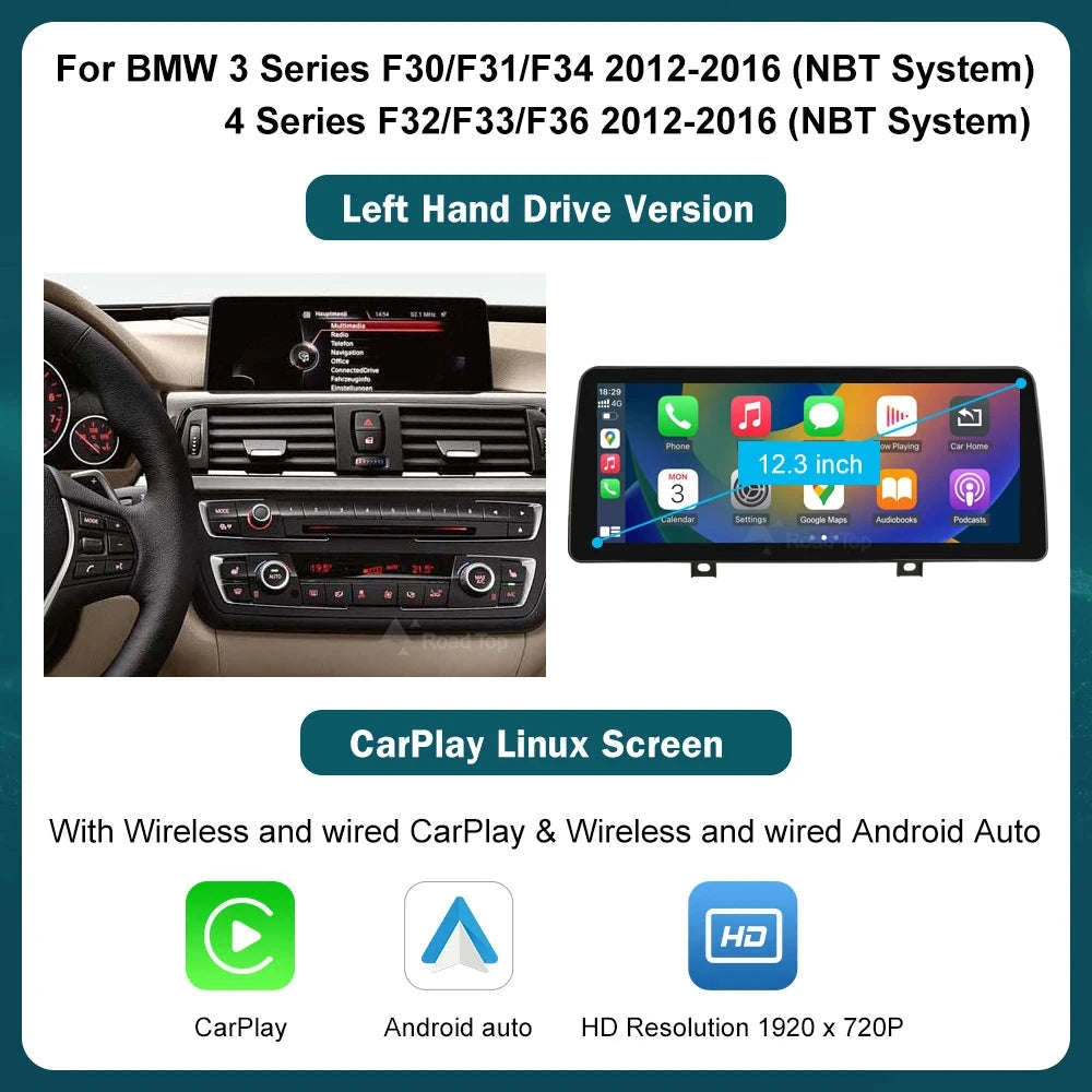 Wireless CarPlay Display for BMW 1–4 Series-12.3 RHD F30 NBT / UNITED KINGDOM