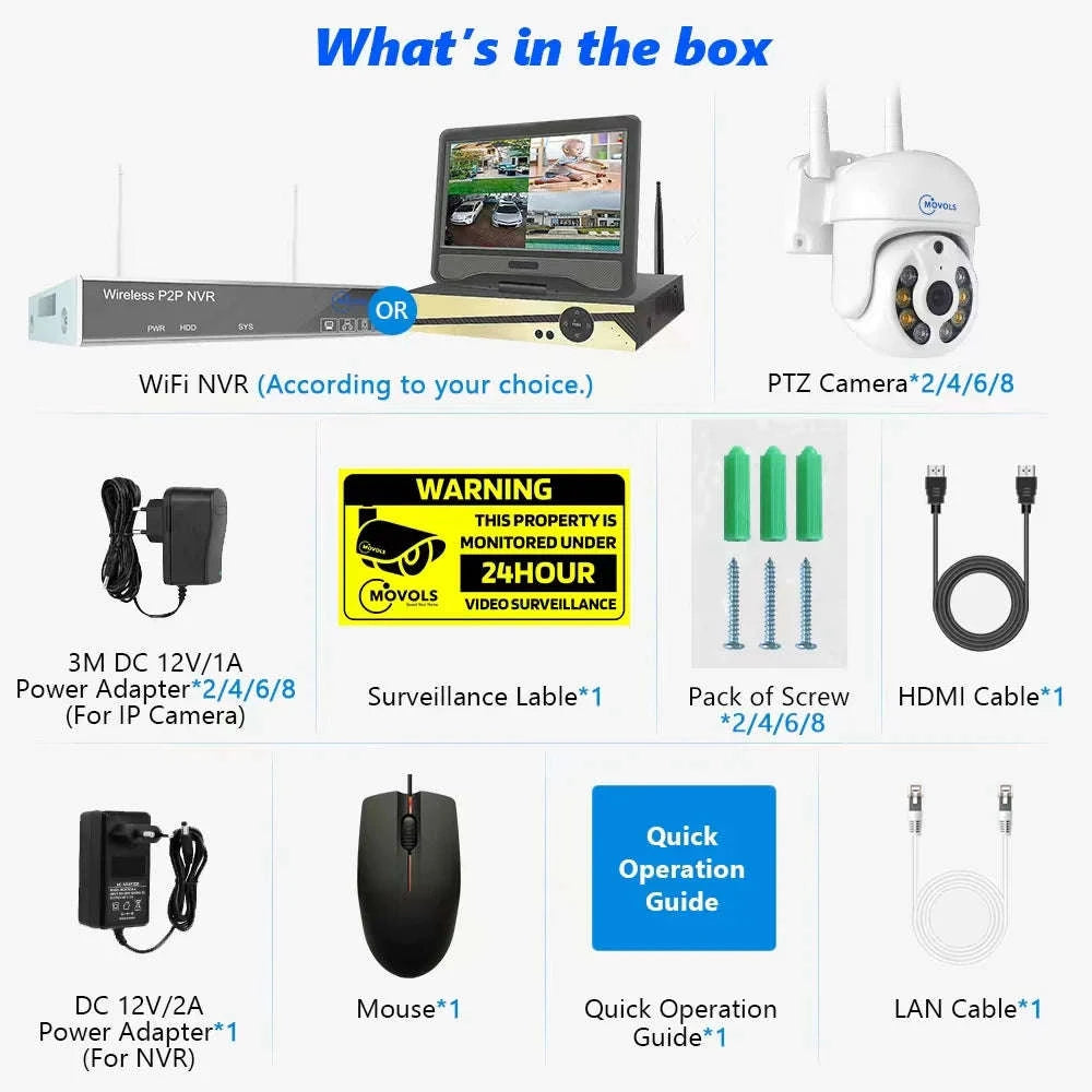 Wireless CCTV System PTZ Security Camera Kit with Two-Way Audio-10CH 5MP With 2 PTZ / spain / 2T