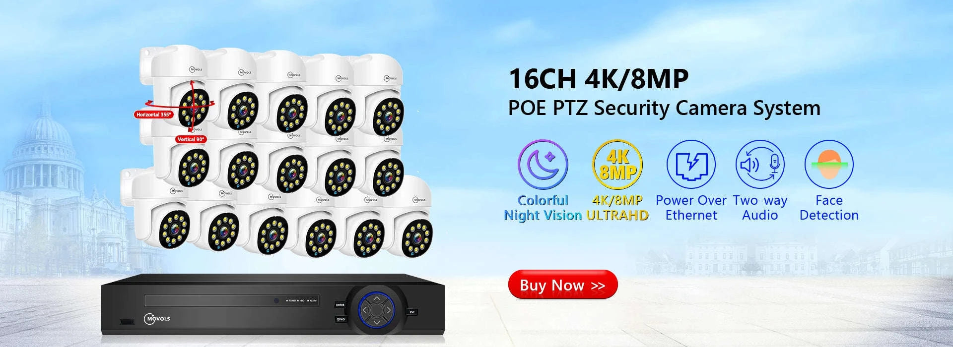 Wireless CCTV System PTZ Security Camera Kit with Two-Way Audio-10CH 5MP With 2 PTZ / spain / 2T