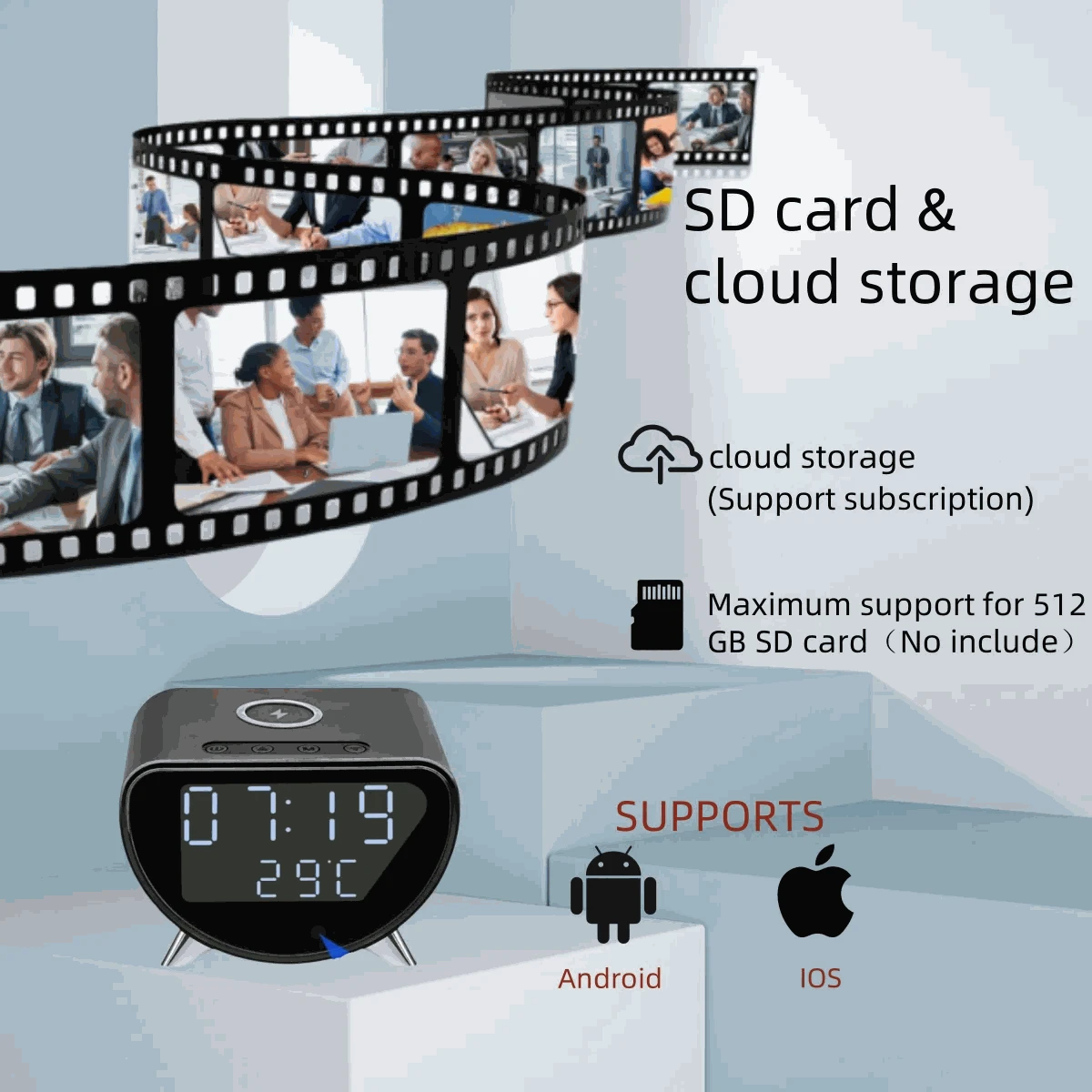 Wireless Charging Alarm Clock Camera 4K HD Surveillance-China Mainland