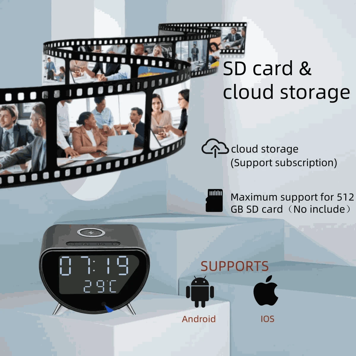 Wireless Charging Alarm Clock Camera with 4K HD Surveillance-China Mainland