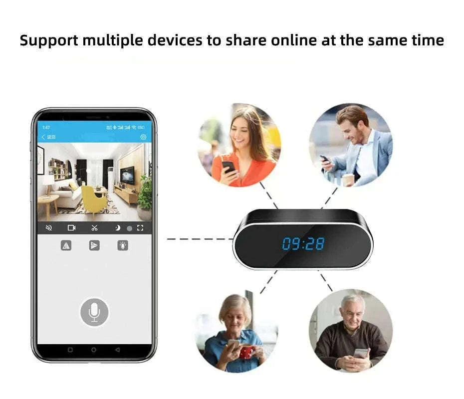 Wireless Clock Camera 1080P with WiFi, Motion Detection and Night Vision-Add 128GB card / China Mainland