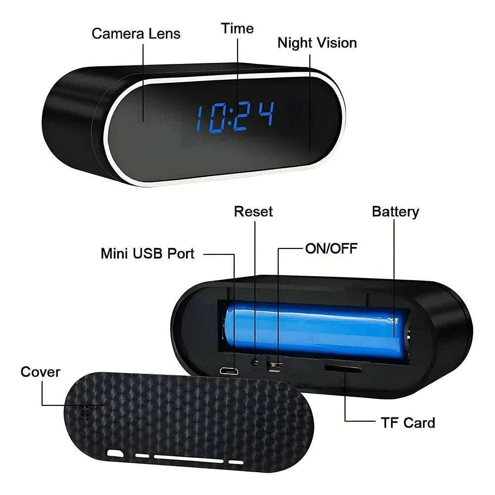 Wireless Clock Camera 1080P with WiFi, Motion Detection and Night Vision-Add 128GB card / China Mainland