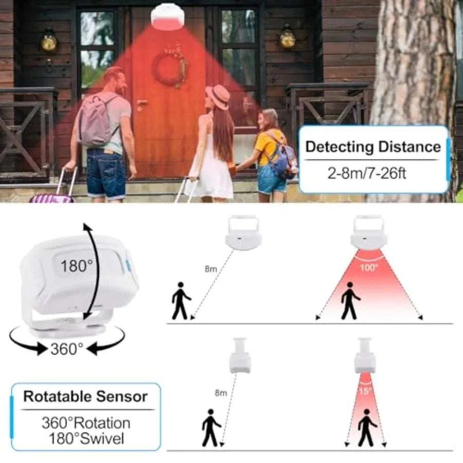 Wireless Door Sensor Chime with 2 Receivers & Infrared Motion Alert-United States / aspic