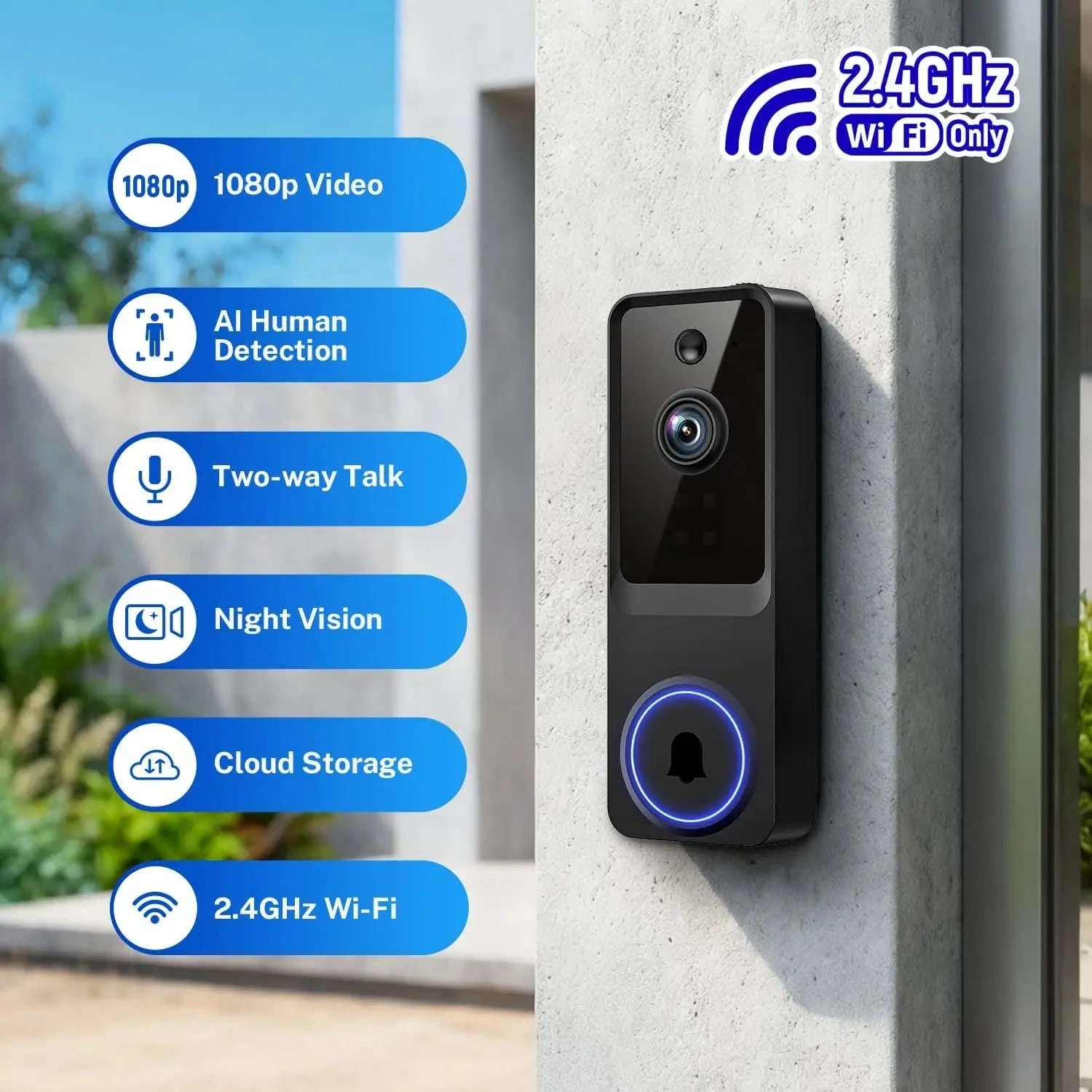 Wireless Doorbell Camera 1080P HD with Motion Detection & Audio-United States