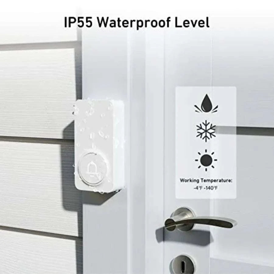 Wireless Doorbell with 2 Receivers, 1000ft Range, 32 Chimes-United States / White