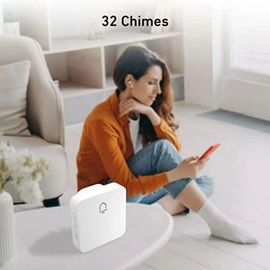 Wireless Doorbell with 2 Receivers, 1000ft Range, 32 Chimes-United States / White