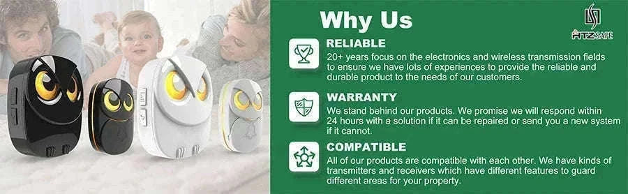 Wireless Doorbell with 300m Range, 35 Chimes & Waterproof Button-KIT2 / EU Plug / Poland