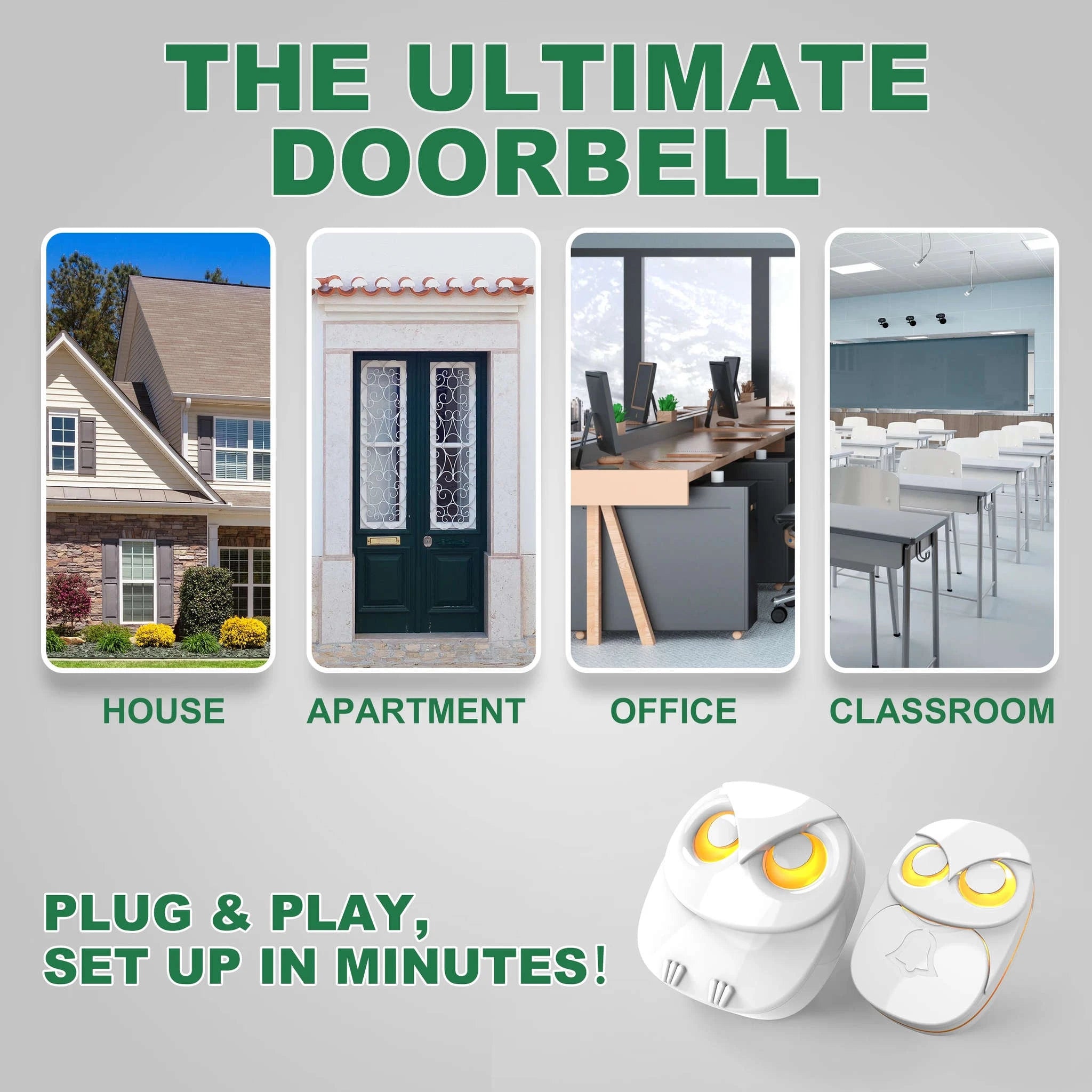 Wireless Doorbell with 300m Range, 35 Chimes & Waterproof Button-KIT2 / EU Plug / Poland