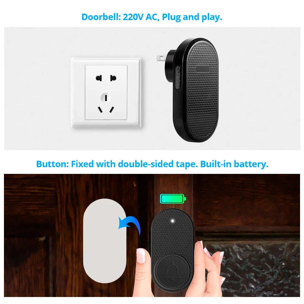 Wireless Doorbell with 33 Chimes, 4 Volume Levels, 150m Range-2 button 2 doorbell / United States