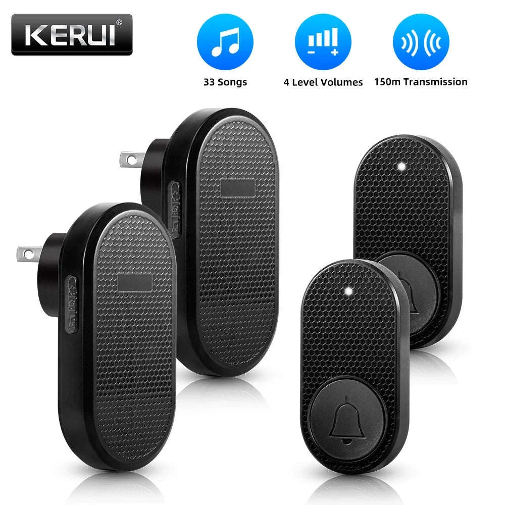 Wireless Doorbell with 33 Chimes, 4 Volume Levels, 150m Range-2 button 2 doorbell / United States
