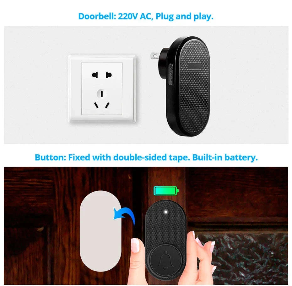 Wireless Doorbell with 33 Chimes, 4 Volume Levels, 150m Range-2 button 2 doorbell / United States