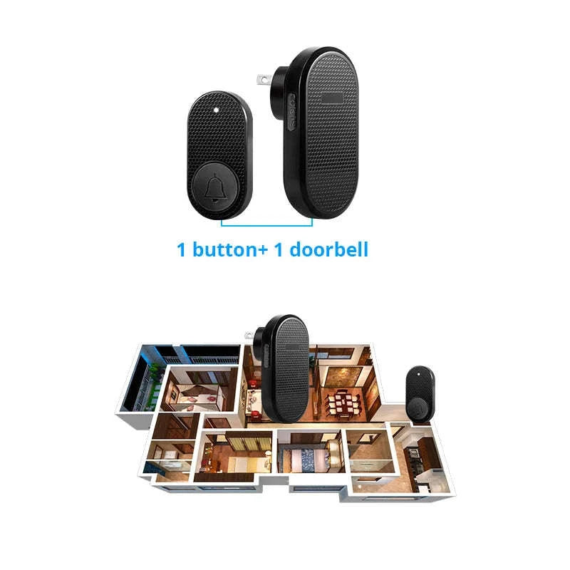 Wireless Doorbell with 33 Chimes, 4 Volume Levels, 150m Range-2 button 2 doorbell / United States