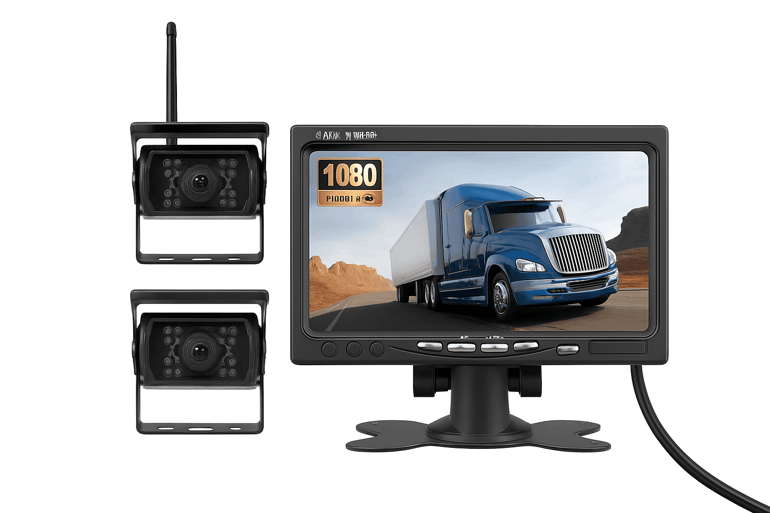 Wireless Dual Backup Camera System with 7-Inch IPS Monitor-Monitor with 2 Cameras / france