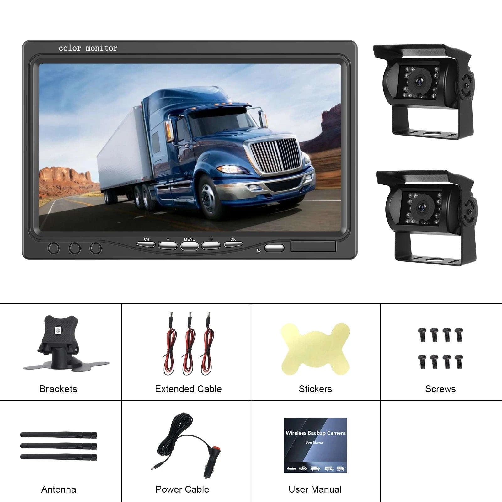 Wireless Dual Backup Camera System with 7-Inch IPS Monitor-Monitor with 2 Cameras / france