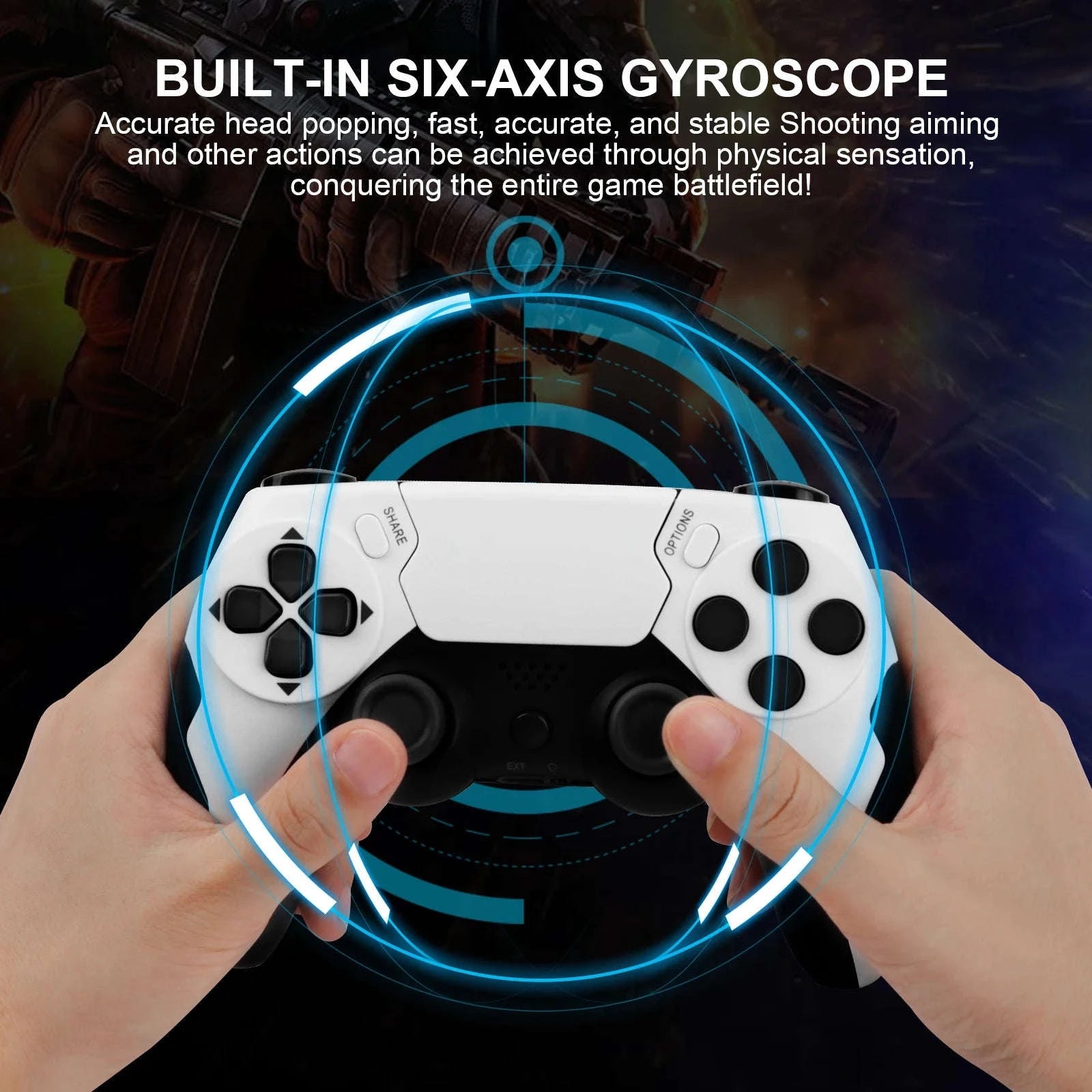 Wireless Dual Vibration Game Controller for Console and PC with 6-Axis Gyroscope-White / United States