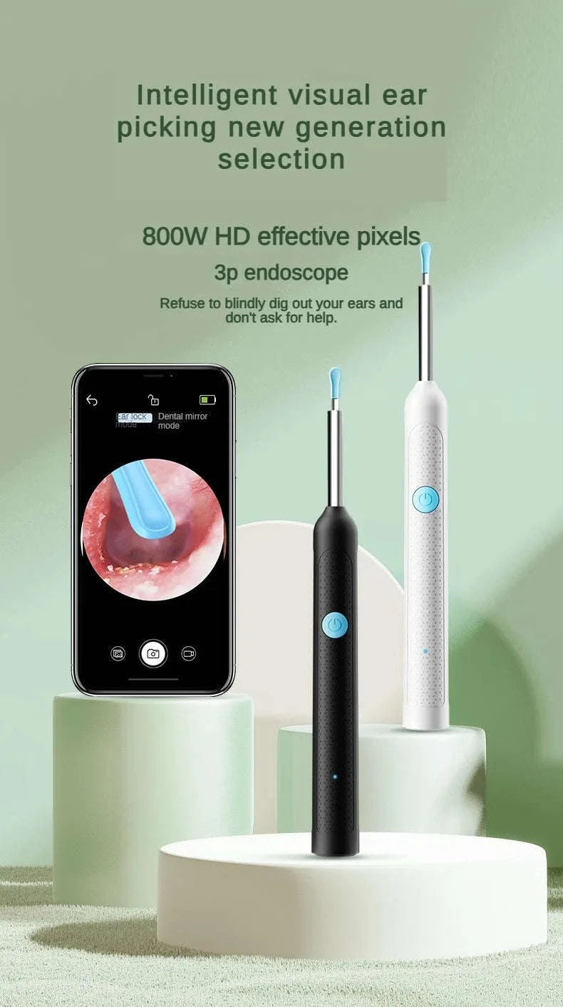Wireless Ear Cleaner with Camera – Visual Ear Wax Removal Tool-White 9-piece set