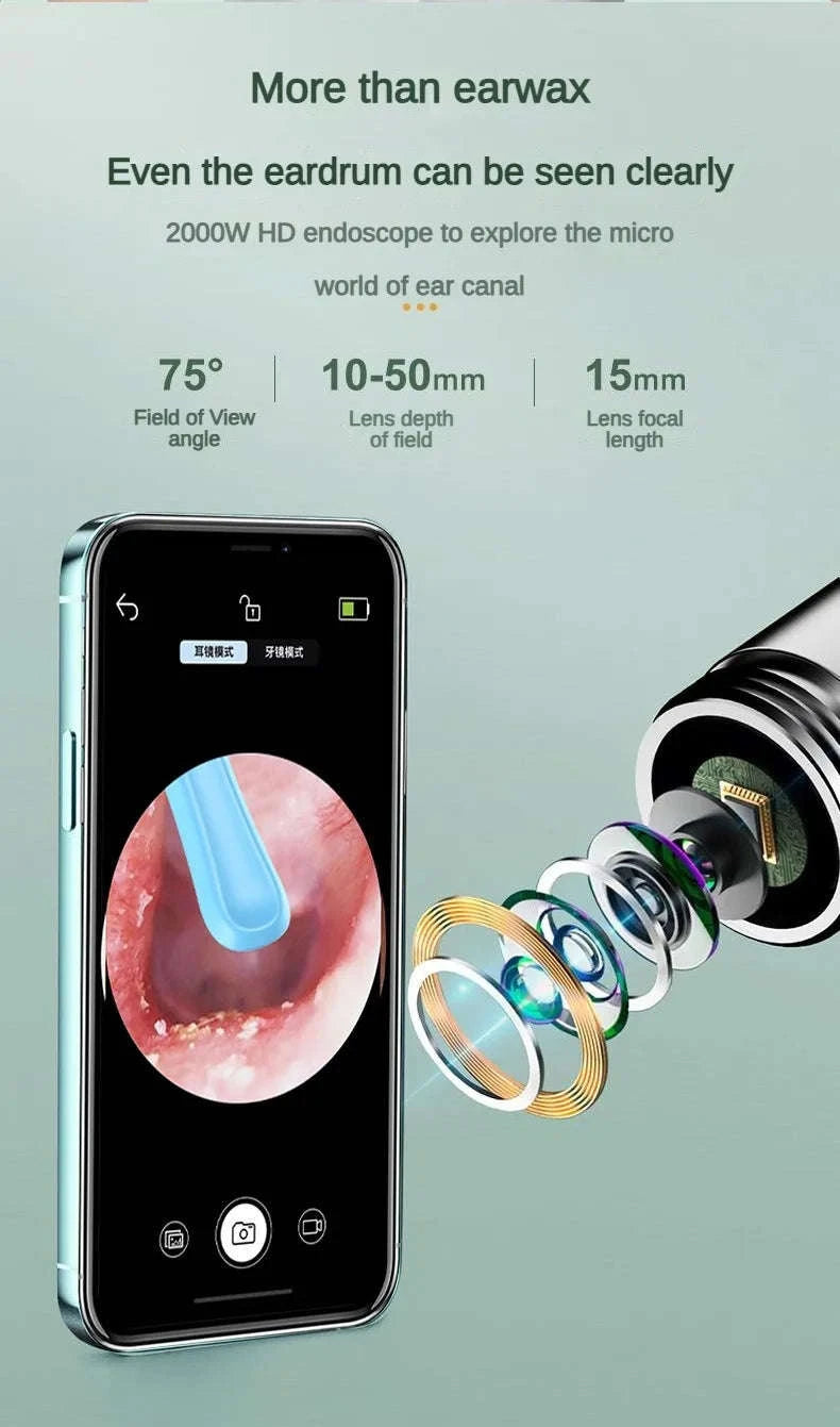 Wireless Ear Cleaner with Camera – Visual Ear Wax Removal Tool-White 9-piece set