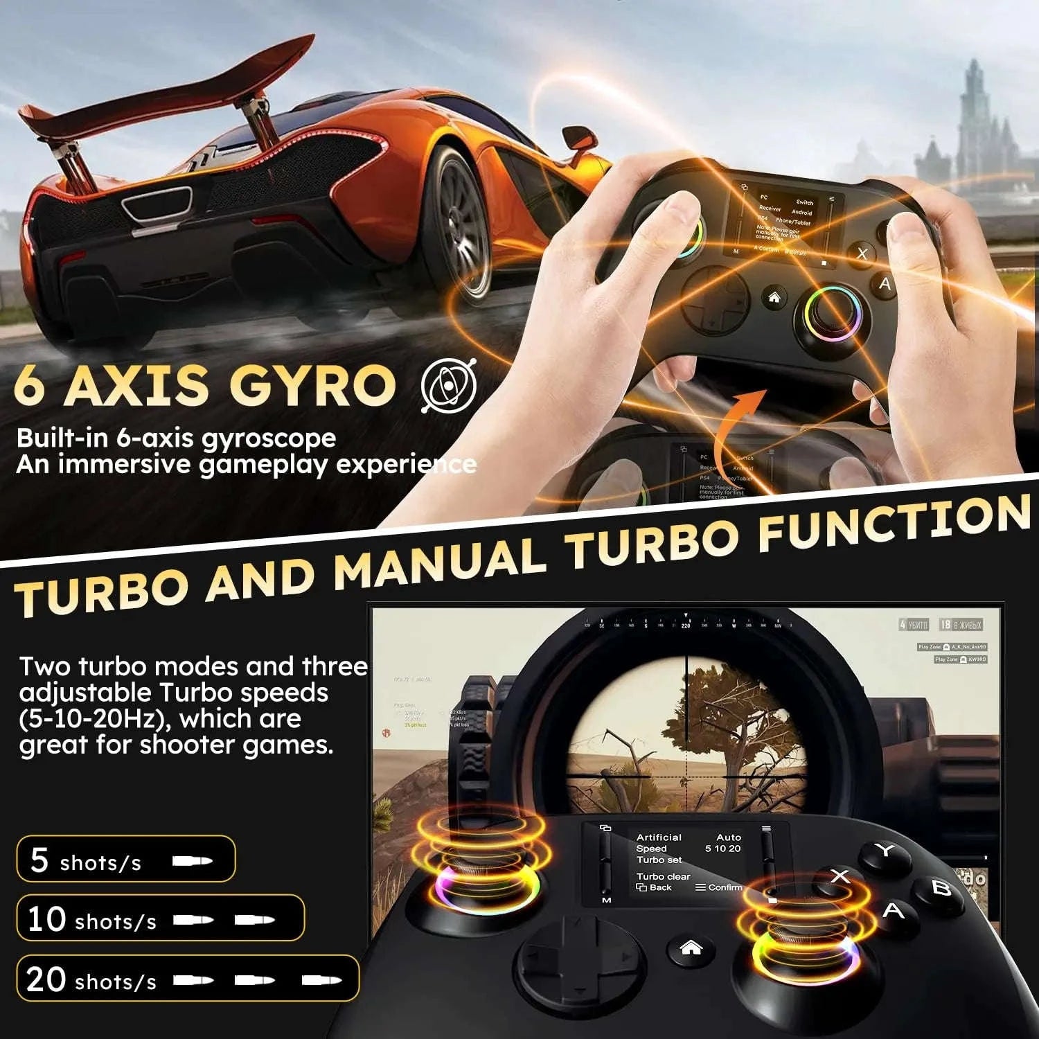 Wireless Gaming Controller with Interactive Screen-black / United States