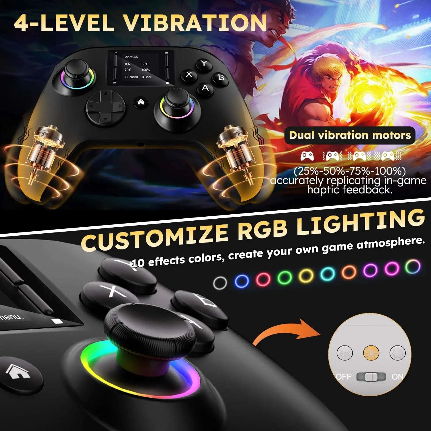 Wireless Gaming Controller with Interactive Screen-black / United States