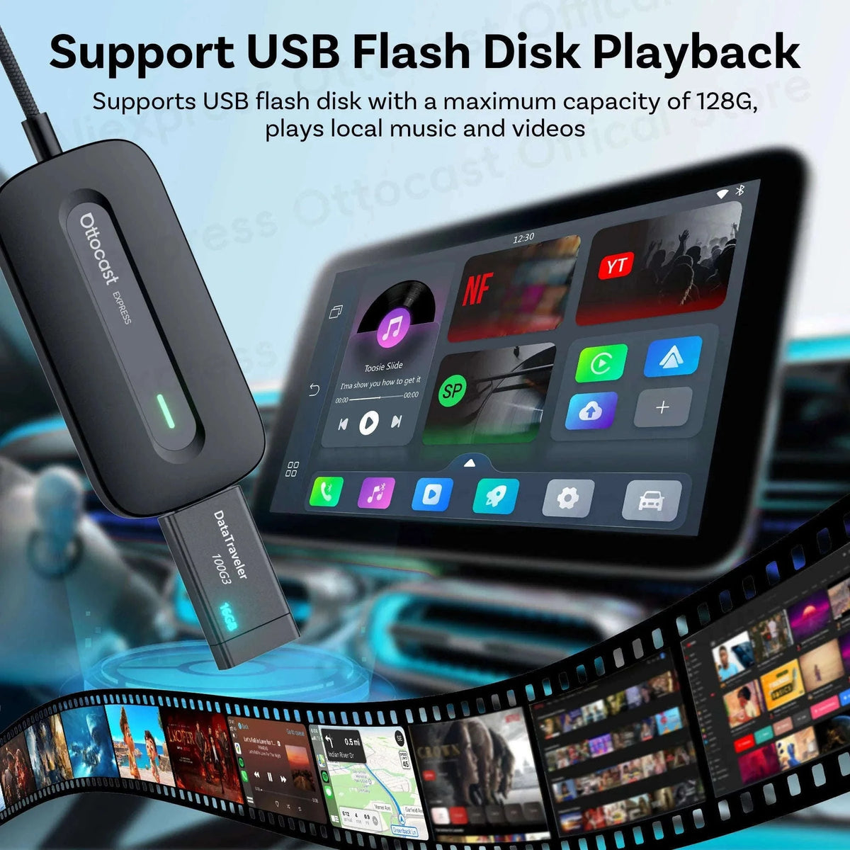 Wireless In-Car Phone Adapter with Pre-Installed Video Apps-515T2 YQK2 / 16G
