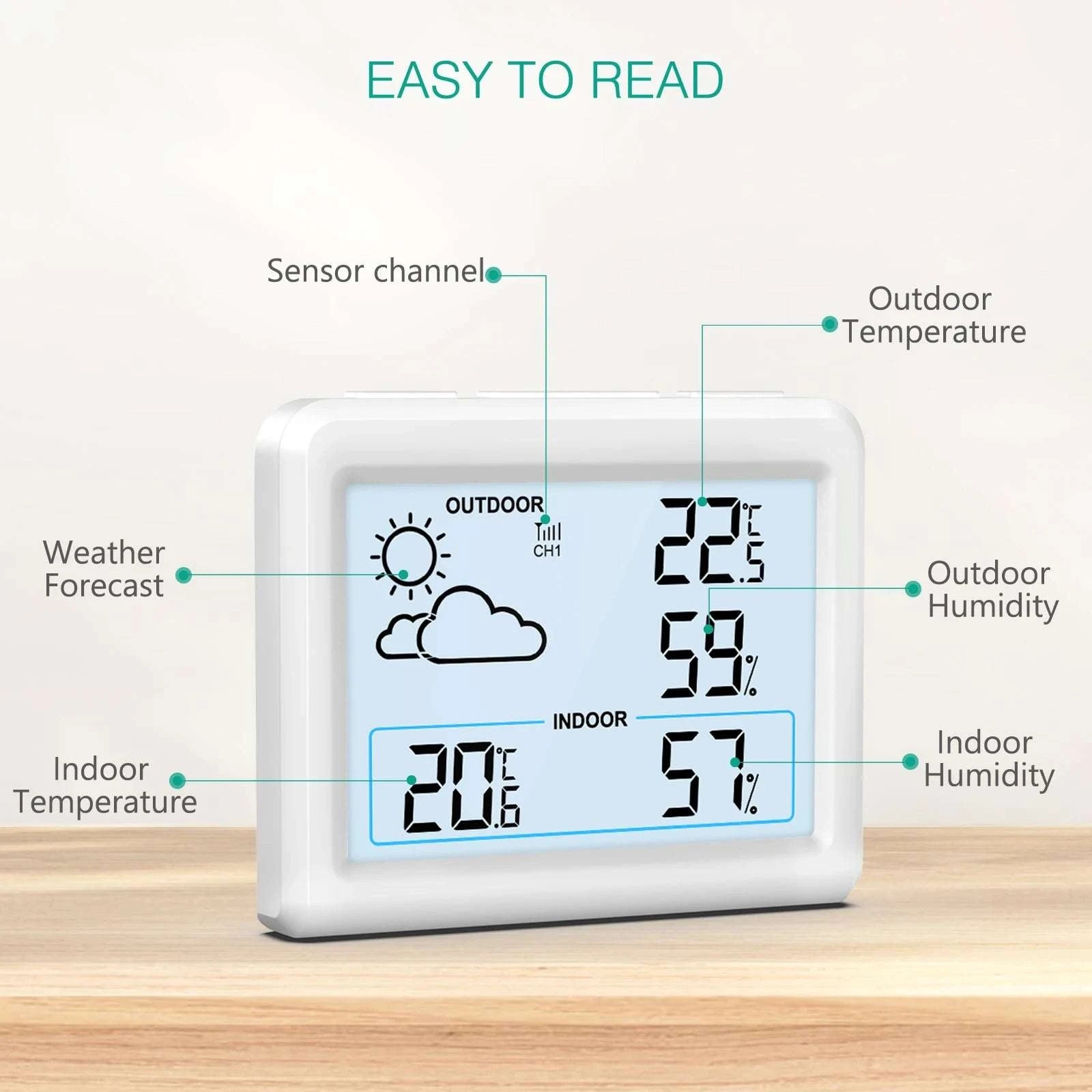 Wireless Indoor Outdoor Weather Station with Temperature & Humidity Monitor-Default Title