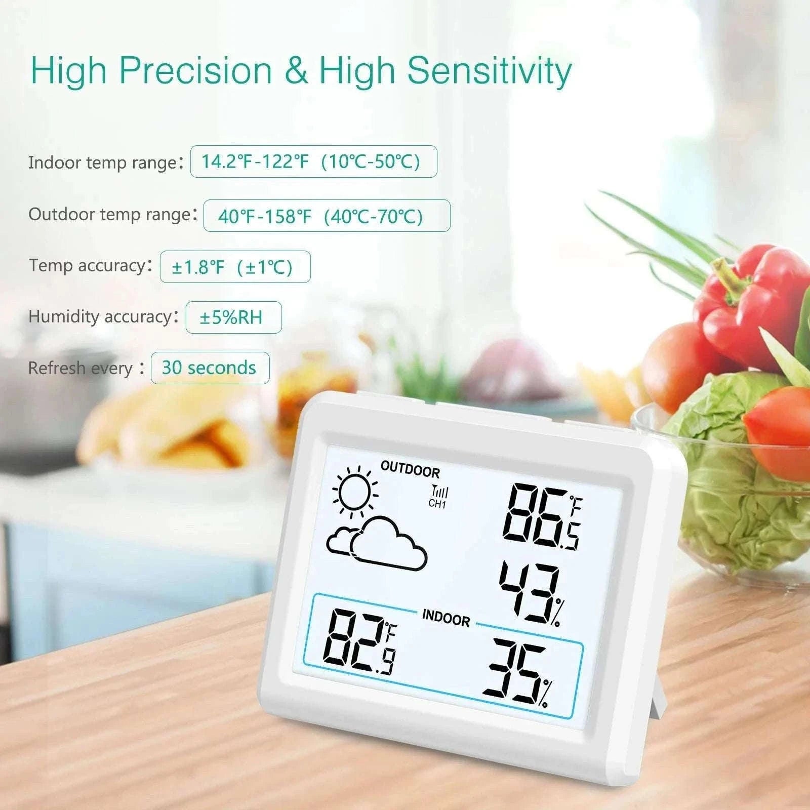 Wireless Indoor Outdoor Weather Station with Temperature & Humidity Monitor-Default Title