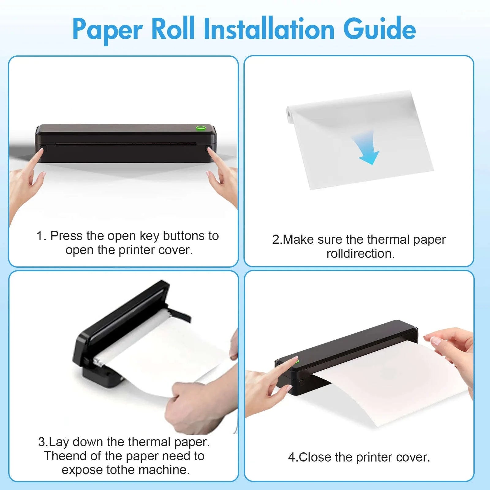 Wireless Inkless Thermal A4 Printer for Travel, Office, School-black / United States