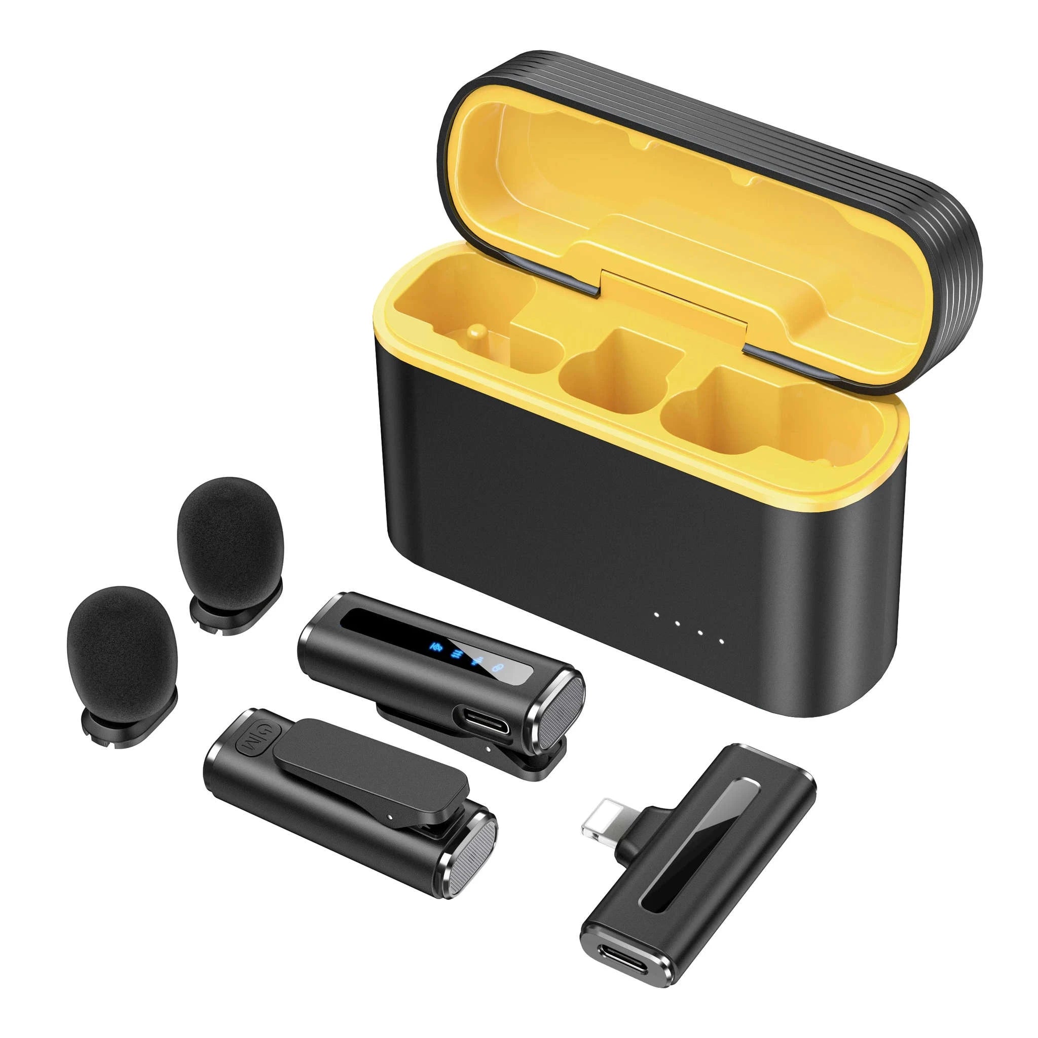 Wireless Lavalier Microphone with Charging Case and Noise Reduction-Yellow-TYPE-C