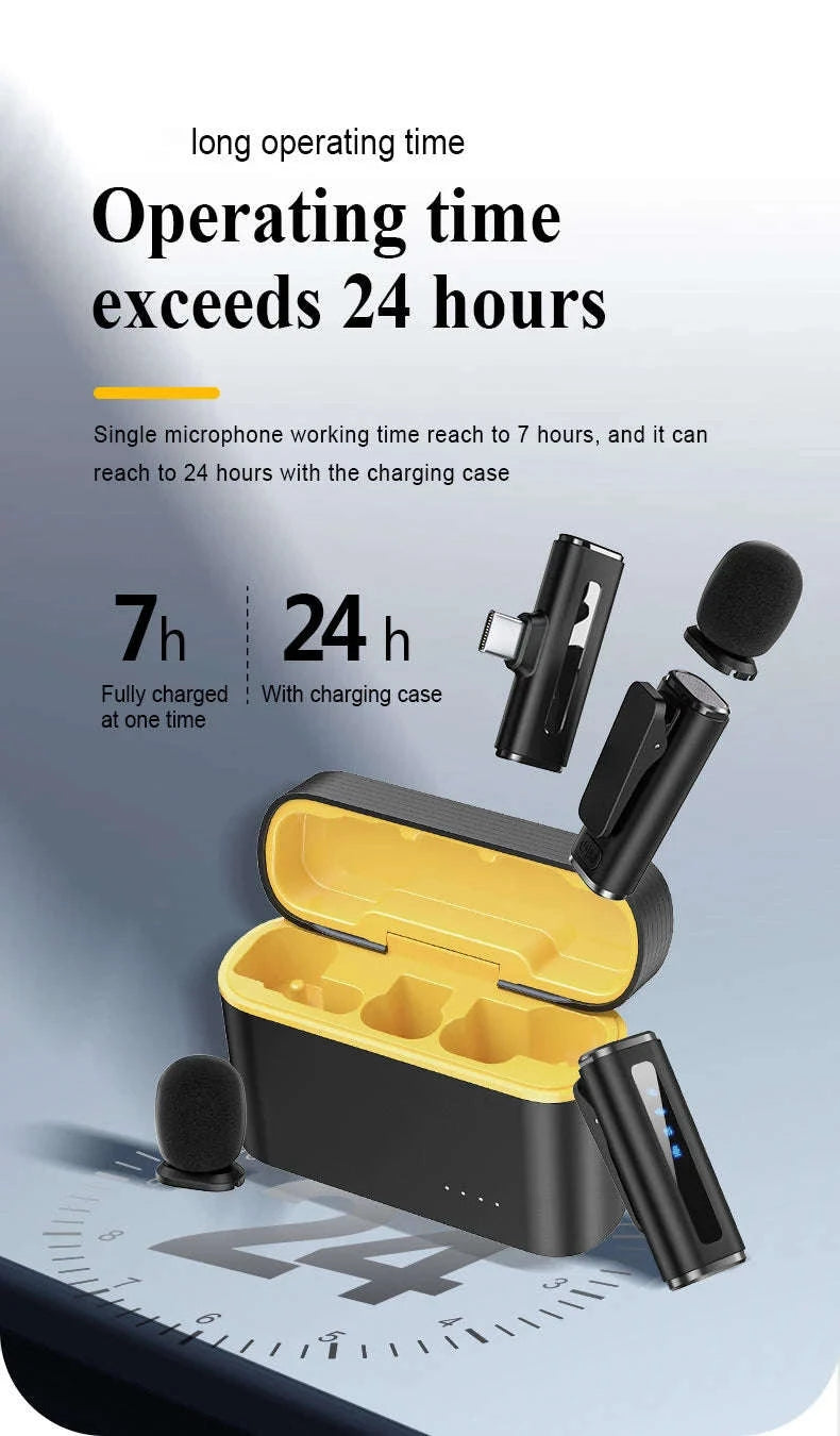Wireless Lavalier Microphone with Charging Case and Noise Reduction-Yellow-TYPE-C