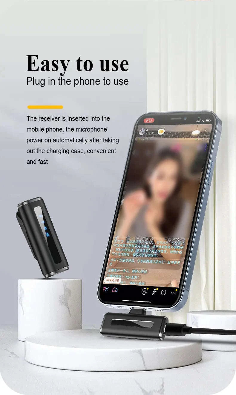 Wireless Lavalier Microphone with Charging Case and Noise Reduction-Yellow-TYPE-C