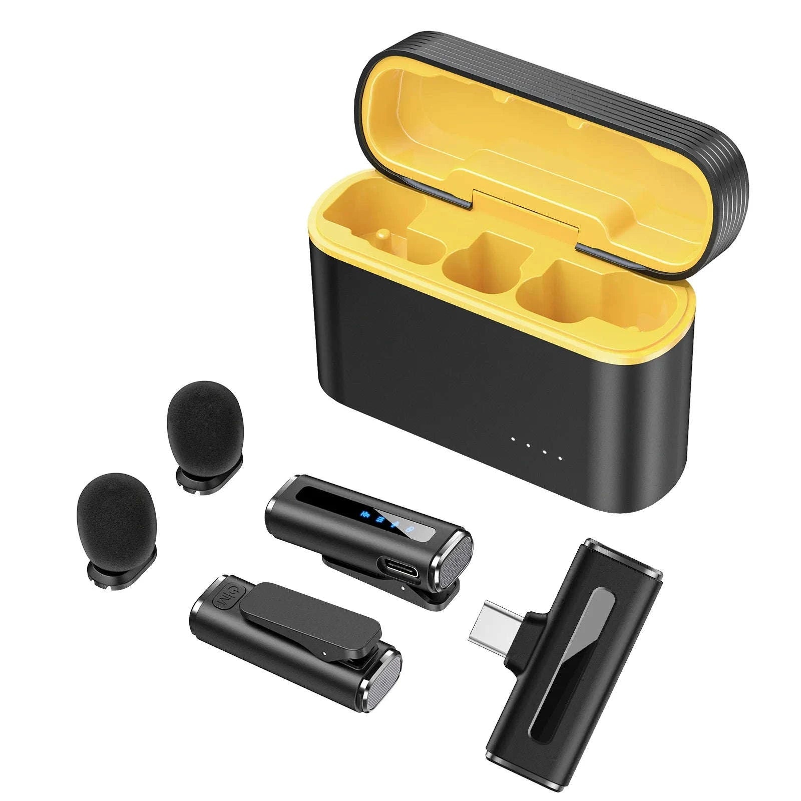 Wireless Lavalier Microphone with Charging Case and Noise Reduction-Yellow-TYPE-C