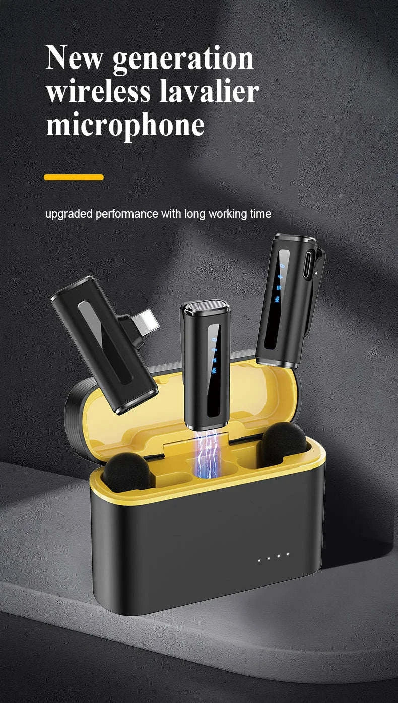 Wireless Lavalier Microphone with Charging Case and Noise Reduction-Yellow-TYPE-C