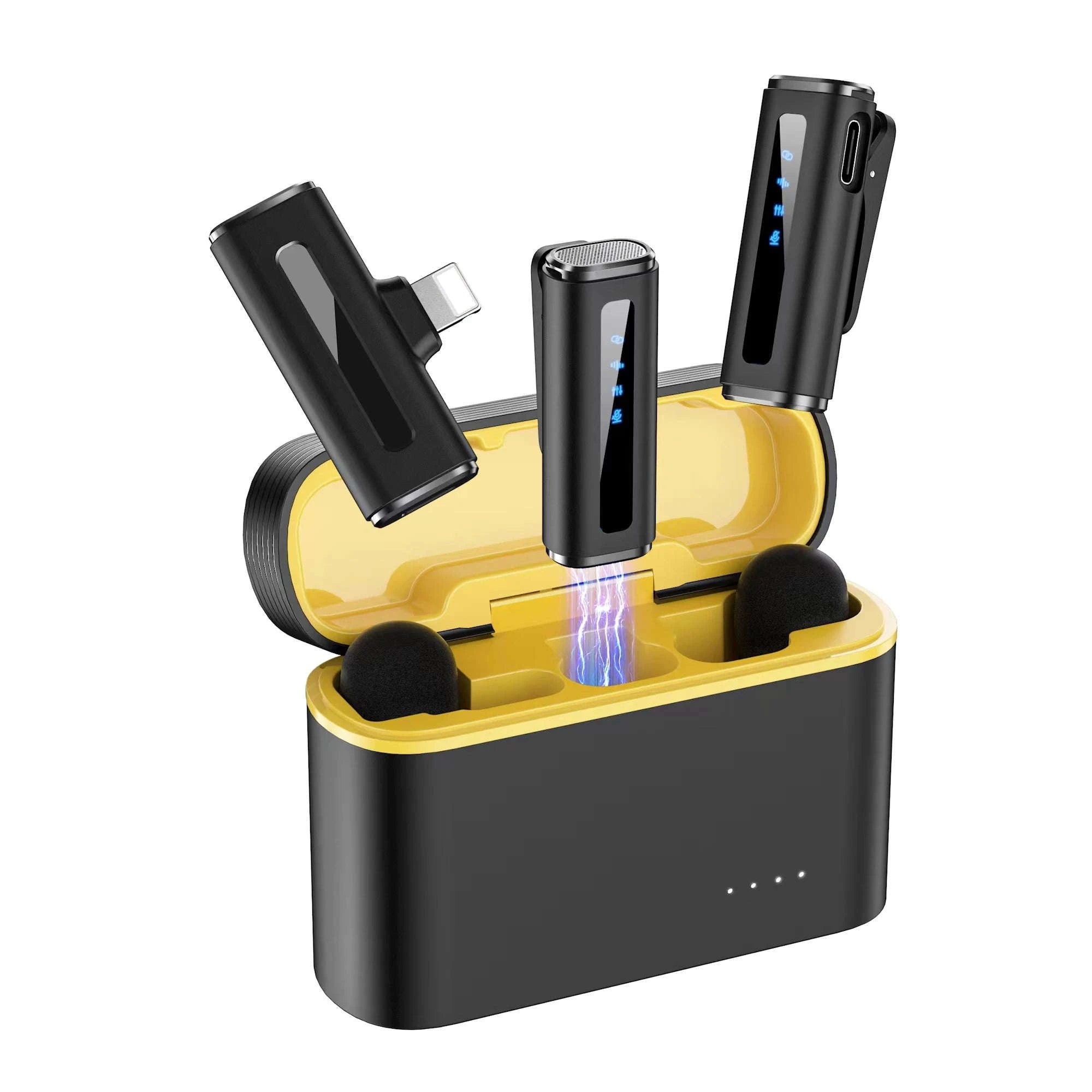 Wireless Lavalier Microphone with Charging Case and Noise Reduction-Yellow-TYPE-C