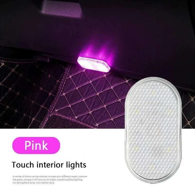 Wireless LED Car Interior Lights USB Rechargeable Touch Lamp-Pink
