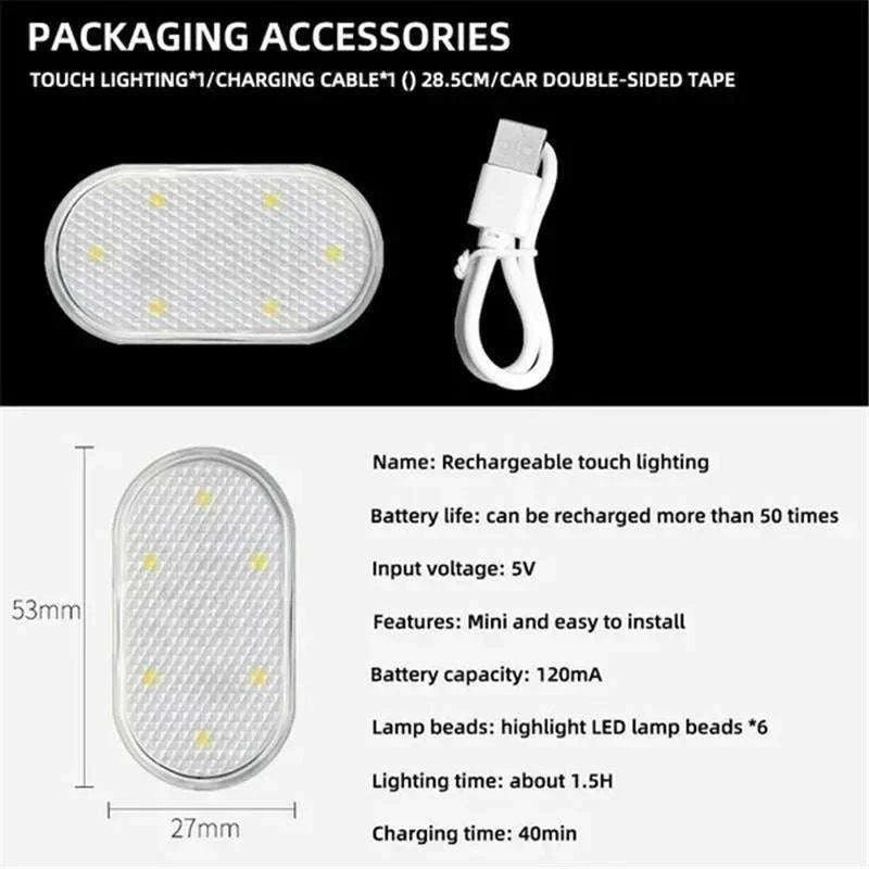 Wireless LED Car Interior Lights USB Rechargeable Touch Lamp-Pink