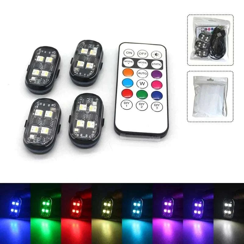 Wireless LED Strobe Car Lights – 8 Color Rechargeable Set-4PCS / RGB