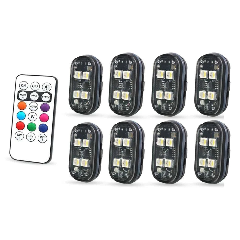 Wireless LED Strobe Car Lights – 8 Color Rechargeable Set-4PCS / RGB