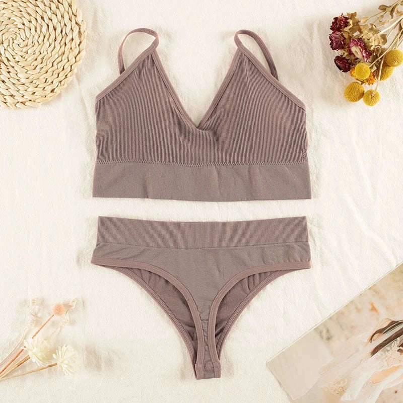 Wireless Lingerie Set: Seamless Bra & G-String-blue / L for 55-75kg