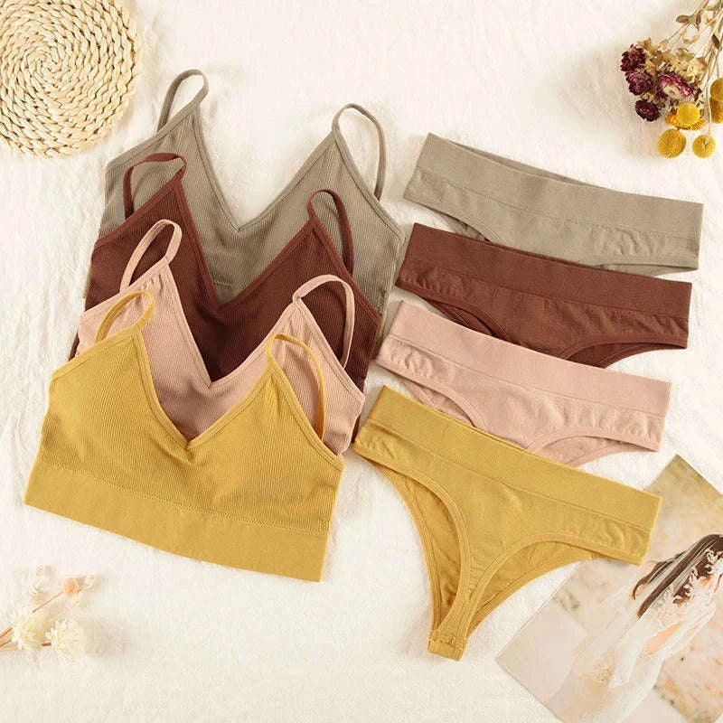 Wireless Lingerie Set: Seamless Bra & G-String-blue / L for 55-75kg