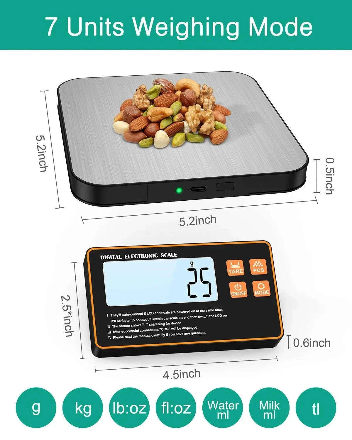 Wireless Magnetic Kitchen Scale with Remote Display 15kg 1g Precision-Default Title