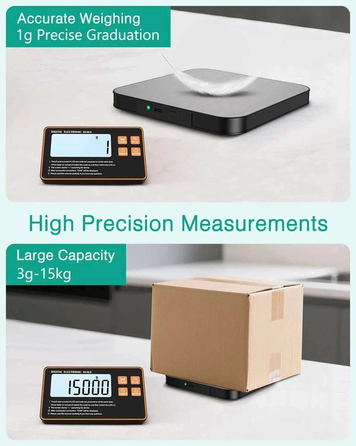 Wireless Magnetic Kitchen Scale with Remote Display 15kg 1g Precision-Default Title