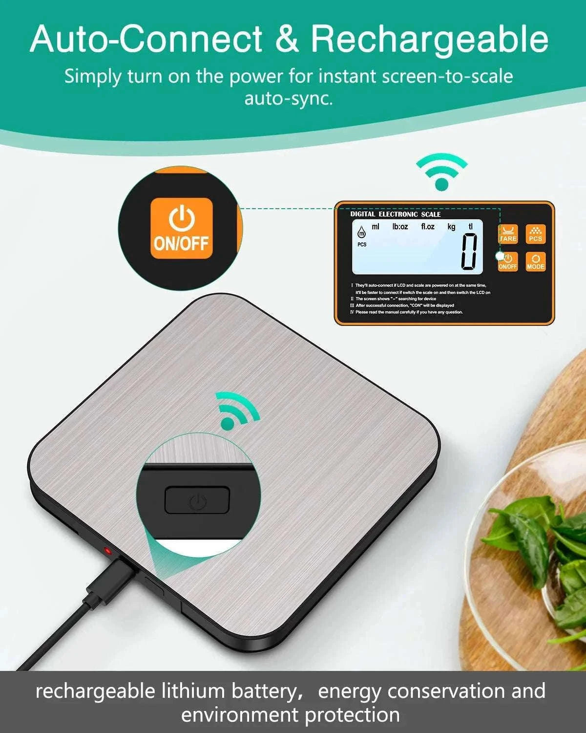 Wireless Magnetic Kitchen Scale with Remote Display 15kg 1g Precision-Default Title