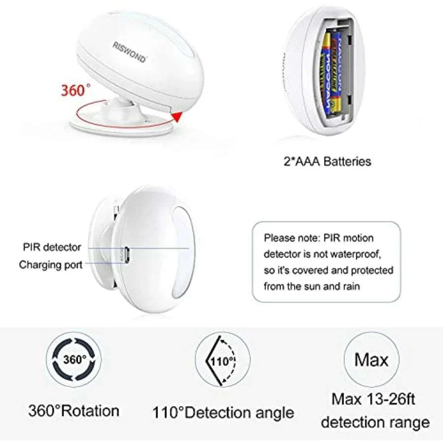 Wireless Motion Sensor Door Chime with 500ft Range & 32 Tunes-United States / 2Rreceivers1Sensor