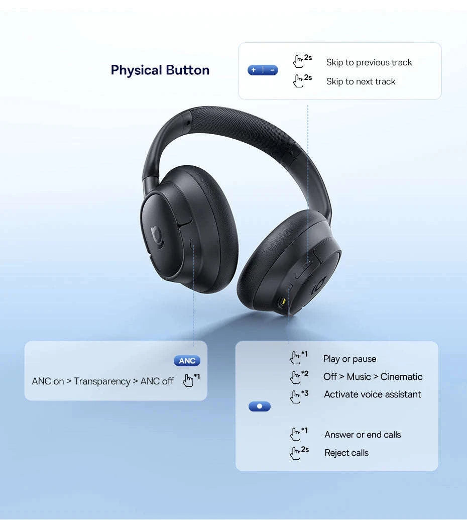 Wireless Noise Cancelling Headphones 45dB Adaptive Hybrid ANC Bluetooth 6.0-White / United States