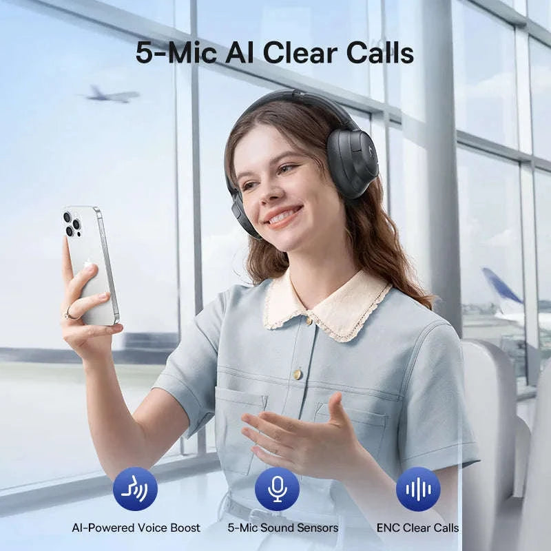 Wireless Noise Cancelling Headphones 45dB Adaptive Hybrid ANC Bluetooth 6.0-White / United States