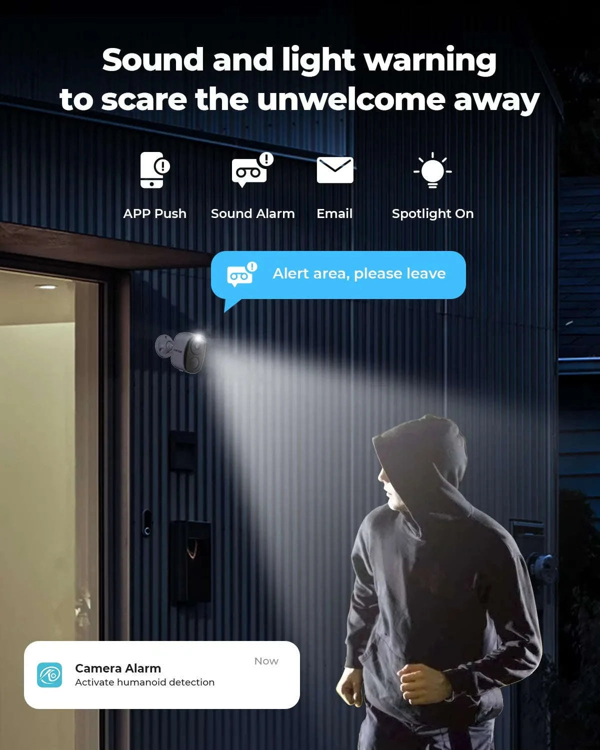 Wireless Outdoor Security Camera 2K 3MP with Spotlight, Siren and Two-Way Audio-Battery Camera / Mexico