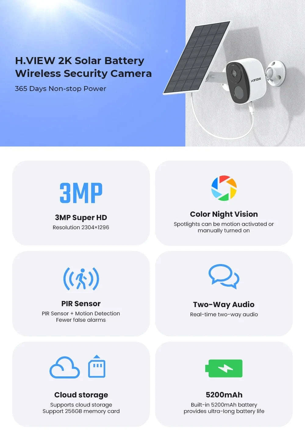 Wireless Outdoor Security Camera 2K 3MP with Spotlight, Siren and Two-Way Audio-Battery Camera / Mexico