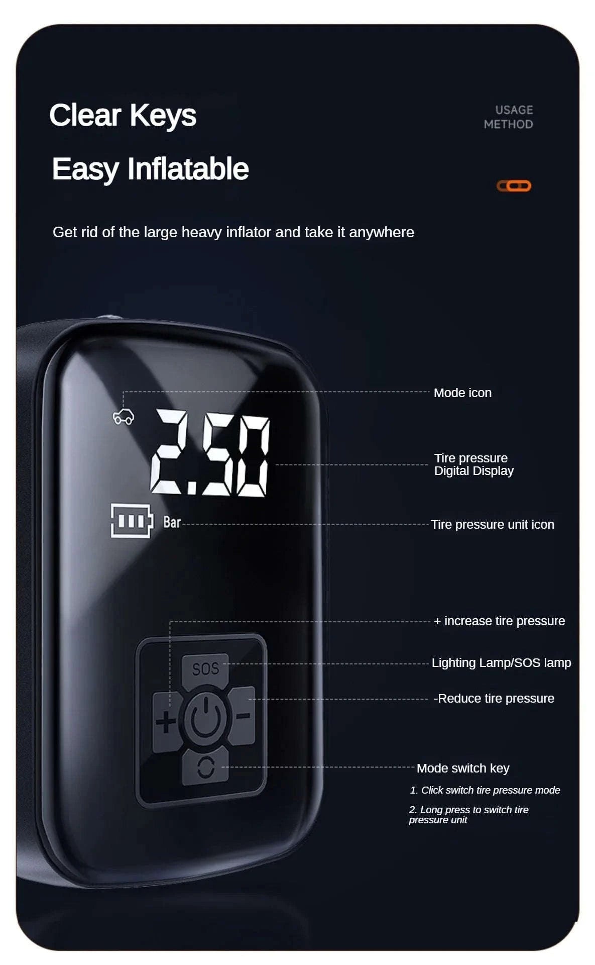 Wireless Portable Tire Inflator Pump 12V 150PSI-Wireless Style / france